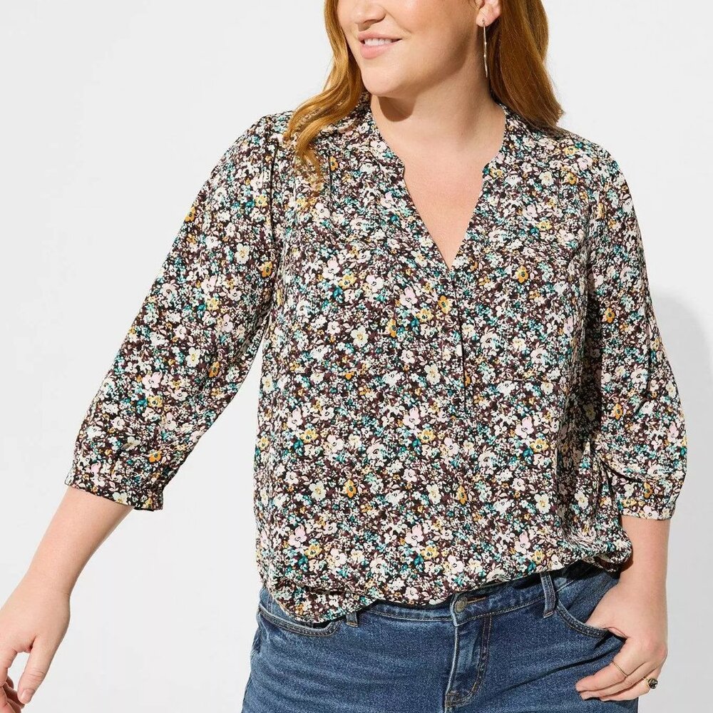 Torrid Harper Studio Crepe De Chine 3/4 Sleeve Blouse Sz 1/14-16